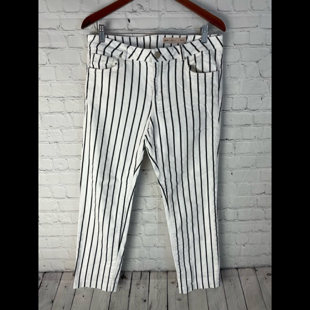 ASOS Black and White Striped Straight Leg Jeans